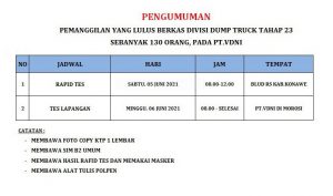 PT VDNI Memanggil CTKL Divisi Dump Truck Tahap 23