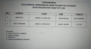 PT. OSS Memanggil CTKL Divisi Excavator Tahap 9