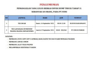 PT VDNI Memanggil CTKL Divisi Dump Truck Tahap 31