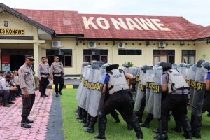 Jelang Pilkades Serentak Tahun 2022, Polres Konawe Gelar Latihan Pasukan Pengendali Massa