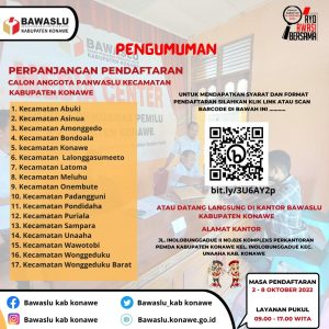 Bawaslu Konawe Perpanjang Masa Pendaftaran Panwascam di 17 Kecamatan