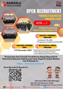 Bawaslu Konawe Buka Rekrutmen Panwascam Tongauna Utara, Berikut Jadwal dan Persyaratannya