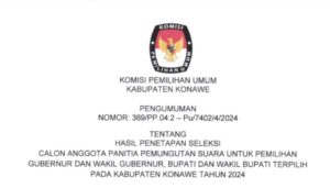 KPU Konawe Umumkan Nama-Nama Anggota PPS Pilkada Tahun 2024