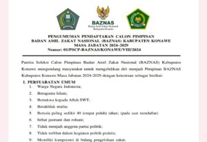 Berikut Syarat dan Tata Cara Pendaftaran Seleksi Calon Pimpinan BAZNAS Kabupaten Konawe