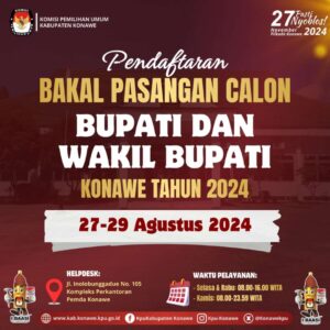 KPU Konawe Umumkan Pendaftaran Pasangan Calon Bupati dan Wakil Bupati Konawe Tahun 2024